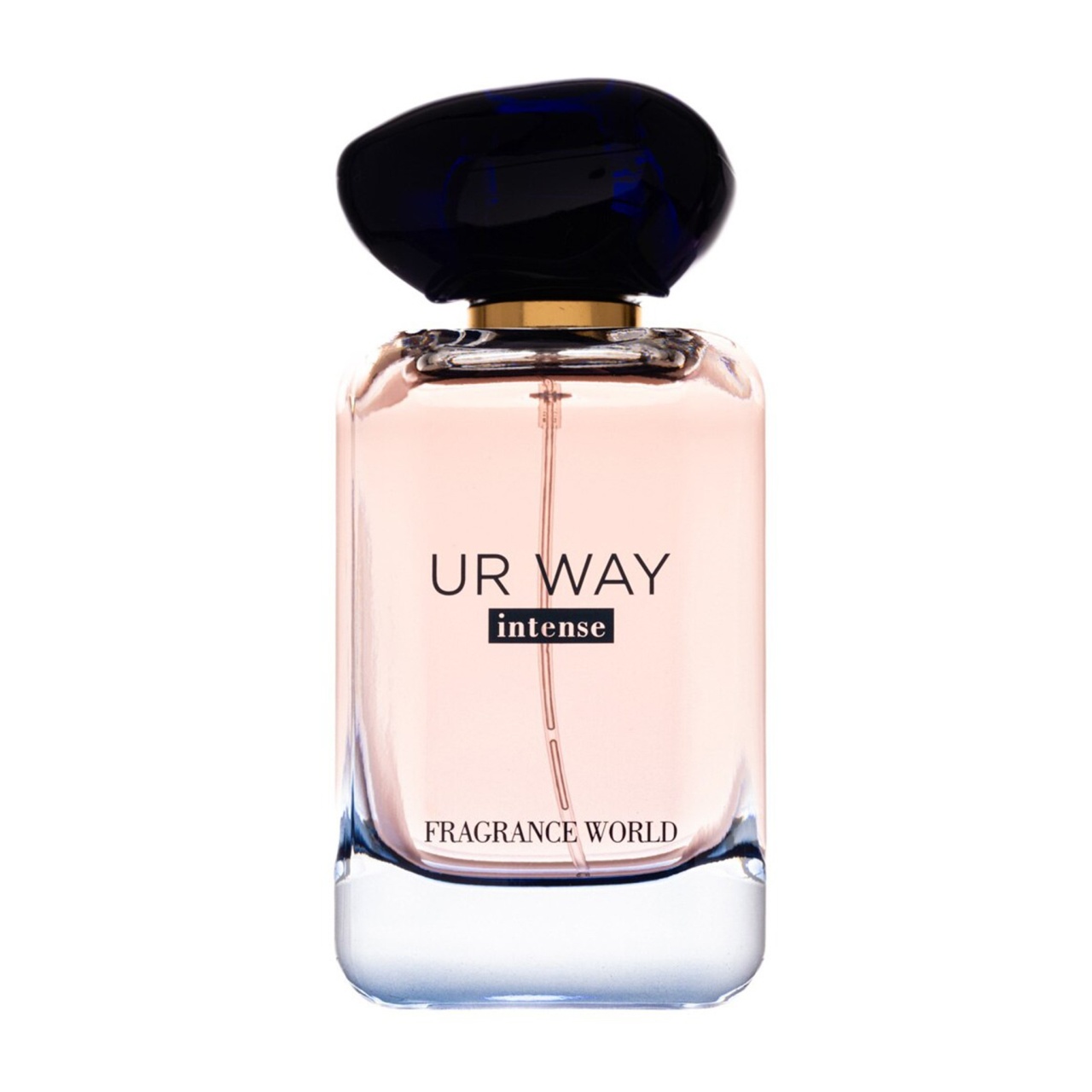 Parfum UR Way Intense Eau de Parfum 100 ml imagine produs pe fundal alb cu flacon roz și capac bleumarin