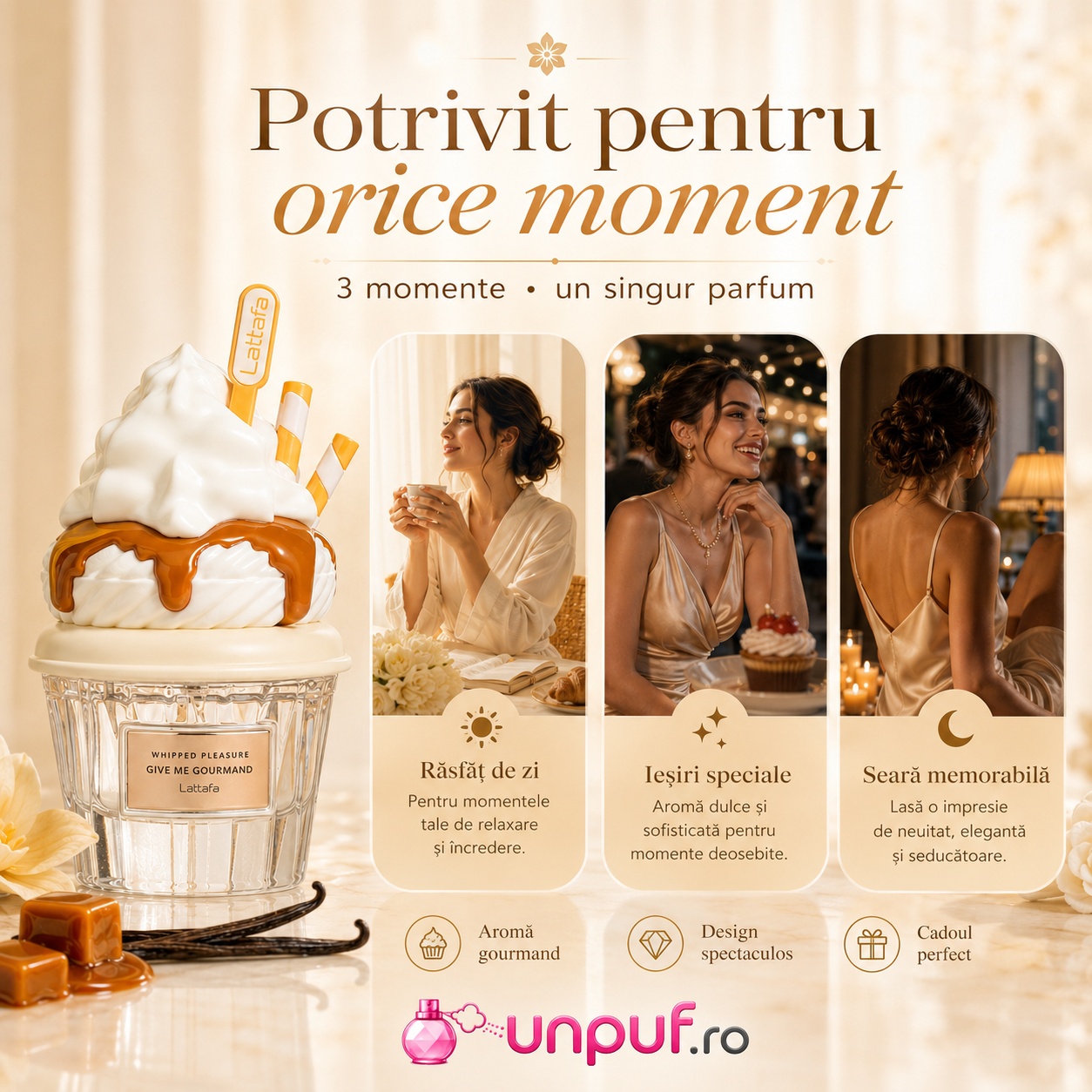Whipped Pleasure Lattafa potrivit pentru răsfăț de zi, ieșiri speciale și seară memorabilă