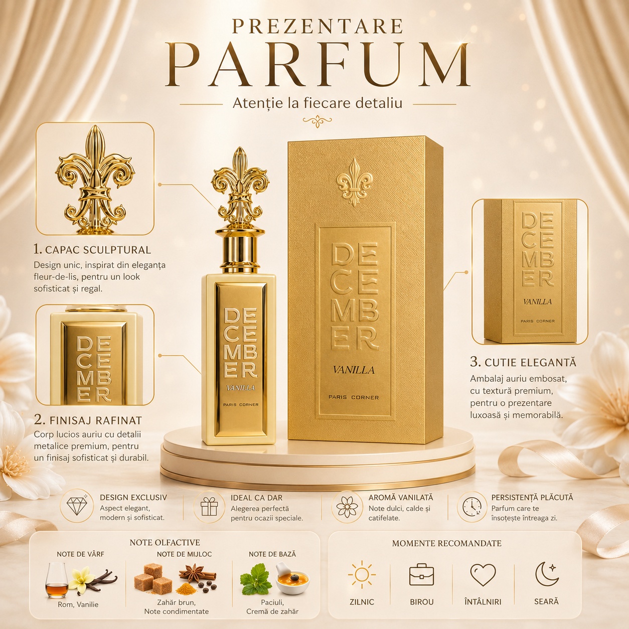 December Vanilla Paris Corner prezentare parfum cu note olfactive și detalii produs