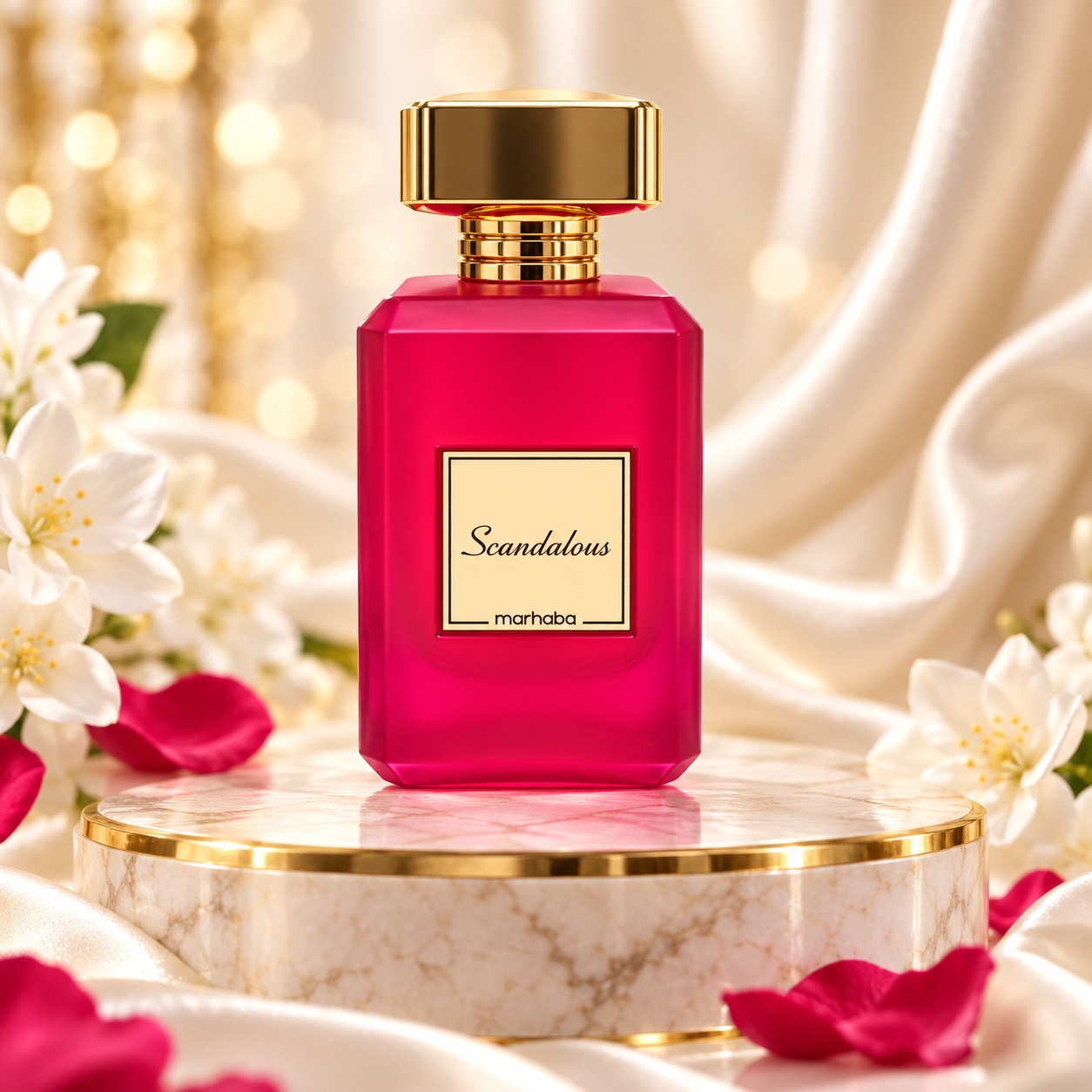 Flacon Scandalous Marhaba parfum damă 100 ml roz intens cu capac auriu