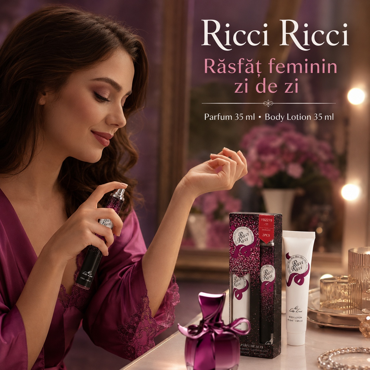 Ricci Ricci set damă parfum 35 ml și body lotion 35 ml pentru răsfăț feminin zi de zi