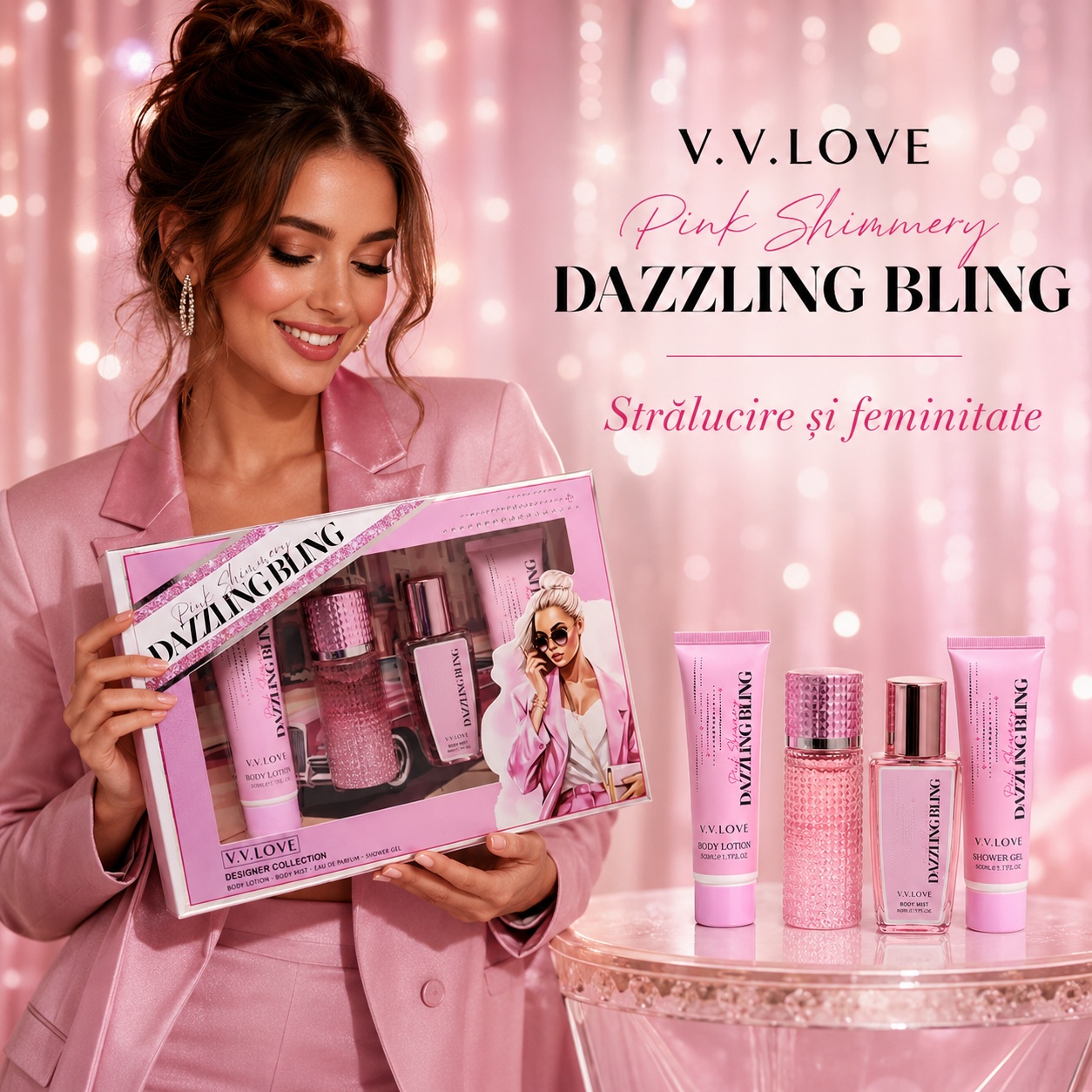 Ambalaj premium set V.V. Love Pink Shimmery Dazzling Bling 4 piese