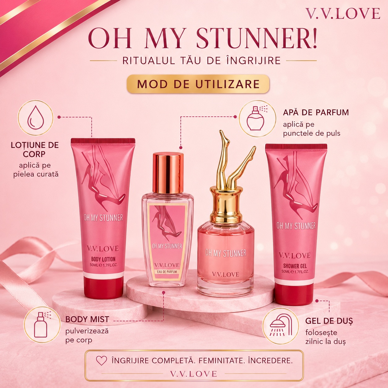 Cum se folosește setul V.V. Love Oh My Stunner 4 piese