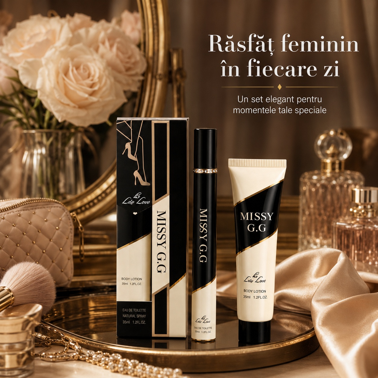 Missy G.G răsfăț feminin &icirc;n fiecare zi, set elegant cu parfum și body lotion