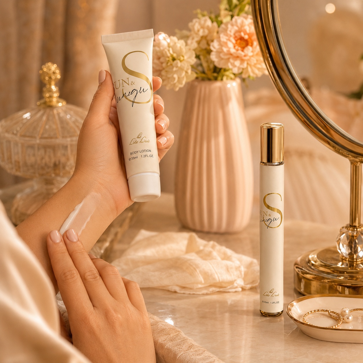 Sun & Unique body lotion 35 ml, &icirc;ngrijire delicată și parfum feminin pentru zi de zi