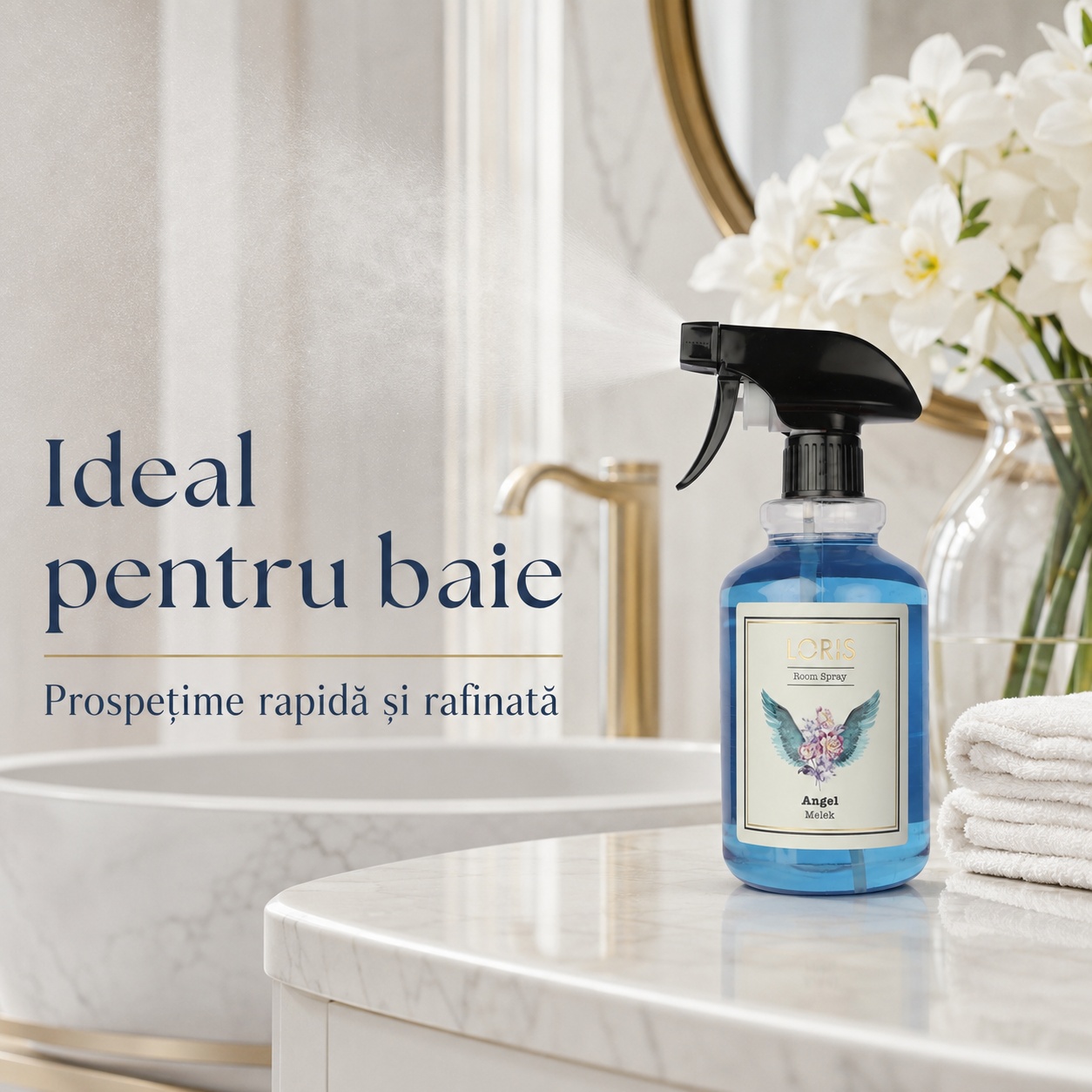 Spray Odorizant Loris Pafum Angel ideal pentru baie prospețime rapidă și rafinată