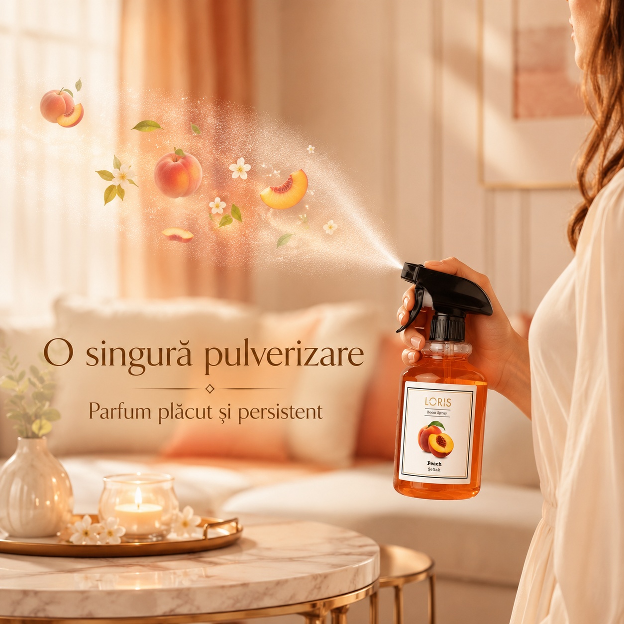 Spray Odorizant Loris Pafum Peach pentru auto aromă de piersică &icirc;n mașină
