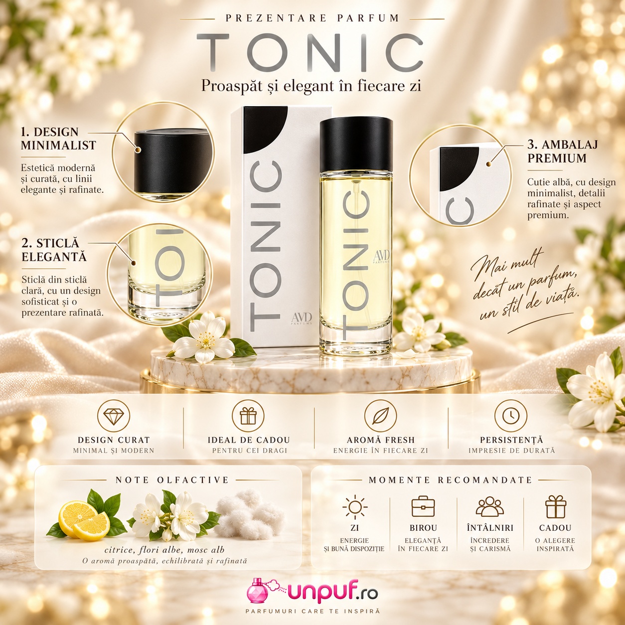 Prezentare Tonic No 16 AMD Perfumes cu detalii despre flacon și ambalaj