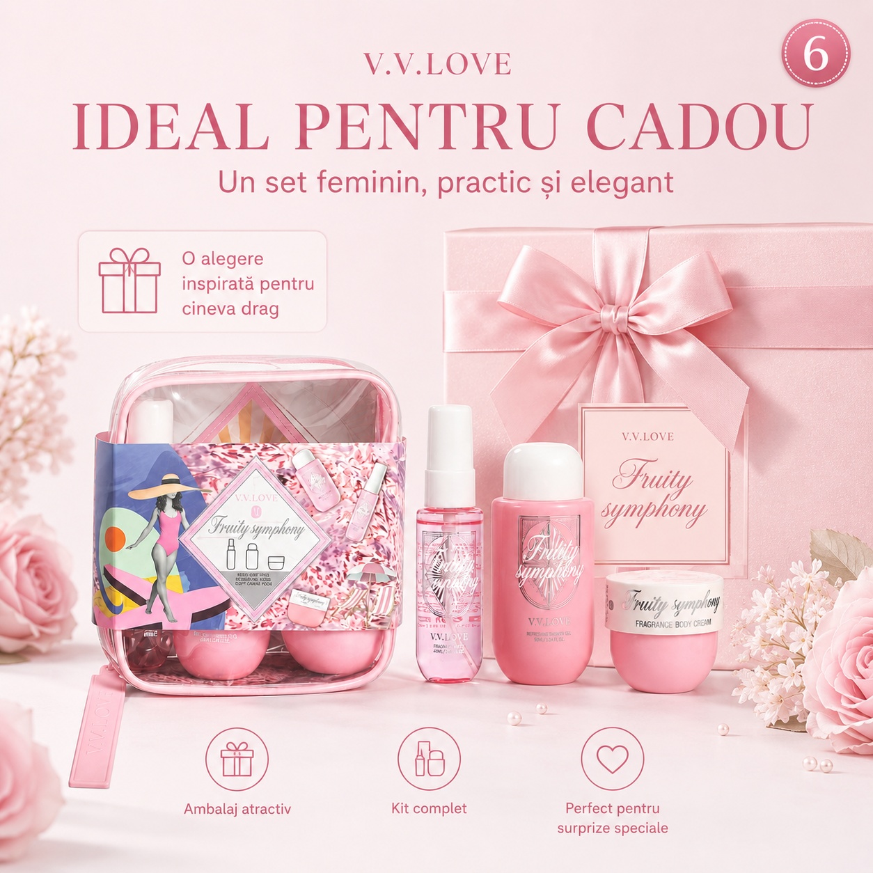 Travel Kit V.V. Love Family Symphony ideal pentru cadou set feminin practic și elegant
