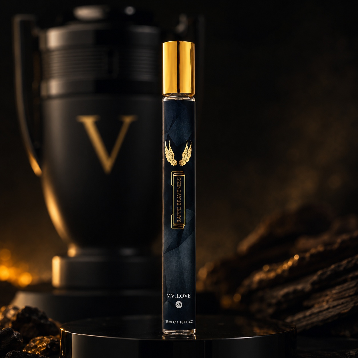 Rappe Braveness V.V. Love parfum bărbat 35 ml sticlă neagră cu capac auriu