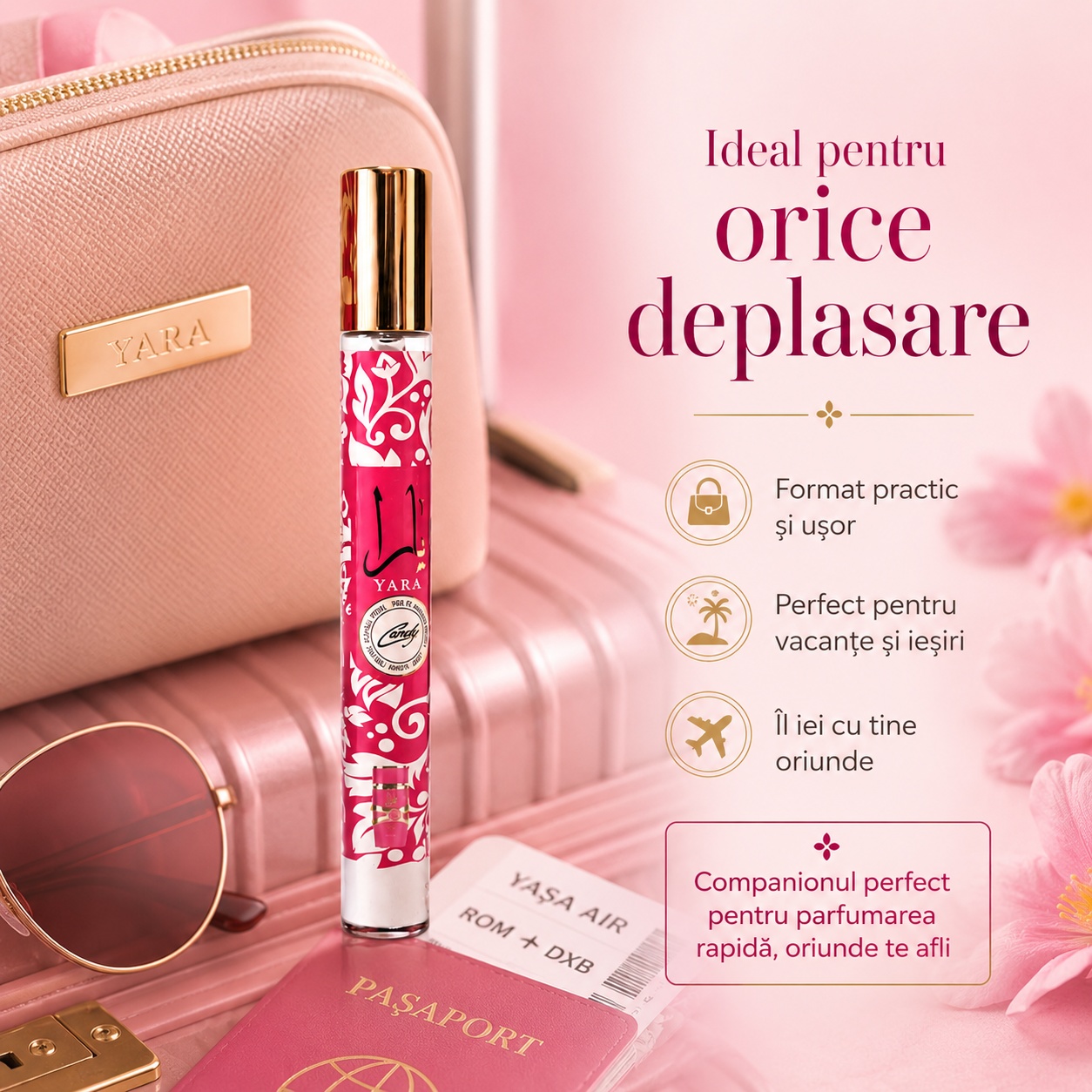 Yara Candy Lattafa 35 ml ideal pentru deplasare format practic pentru geantă vacanțe și ieșiri