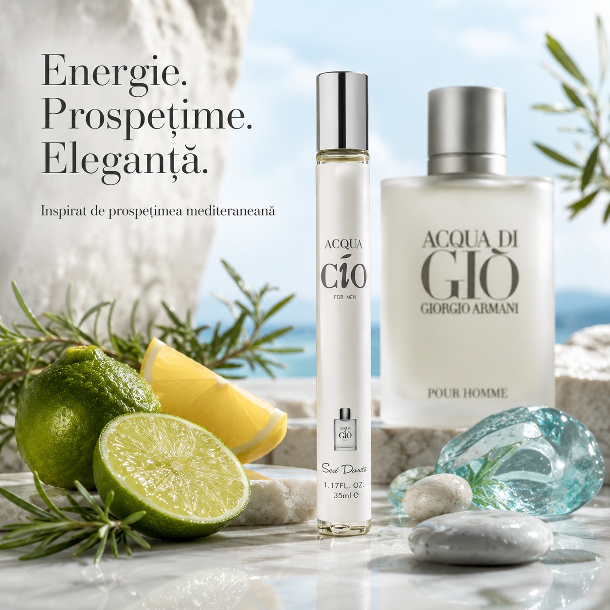 Acqua Cio For Man 35 ml energie prospețime eleganță, inspirat de prospețimea mediteraneană