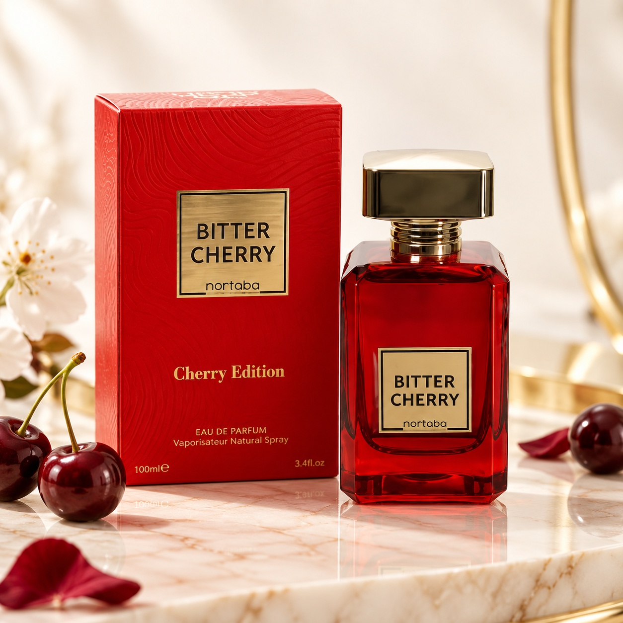 Bitter Cherry Marhaba Eau de Parfum 100 ml parfum arăbesc inspirat de Lost Cherry Tom Ford cu flacon roșu și cutie premium