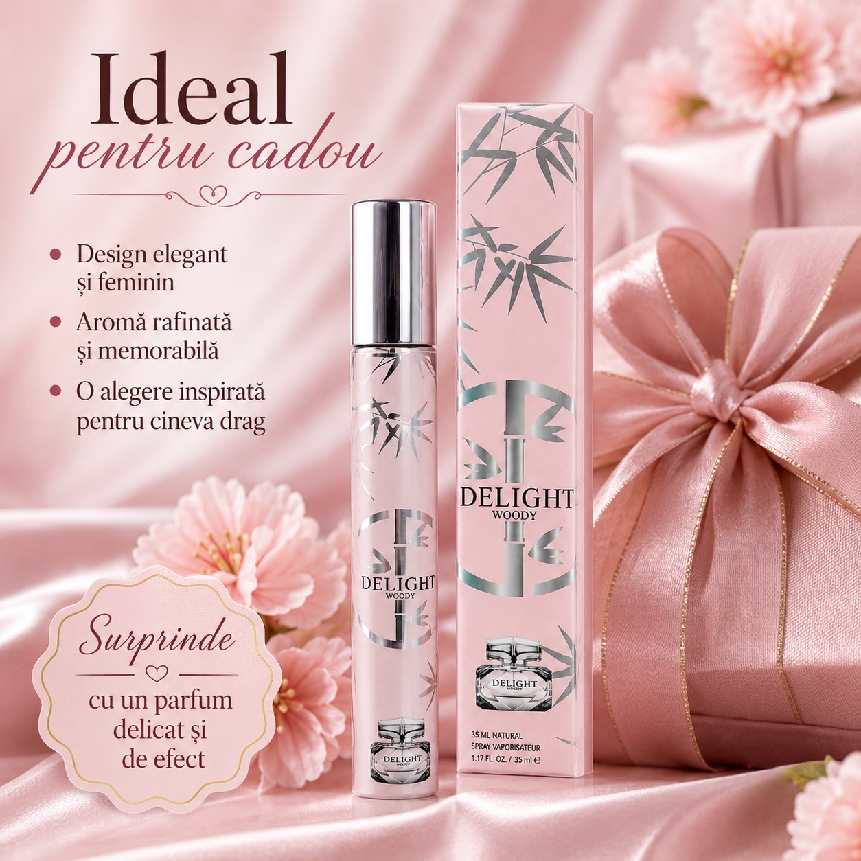 Delight Woody 35 ml ideal pentru cadou parfum delicat feminin și elegant