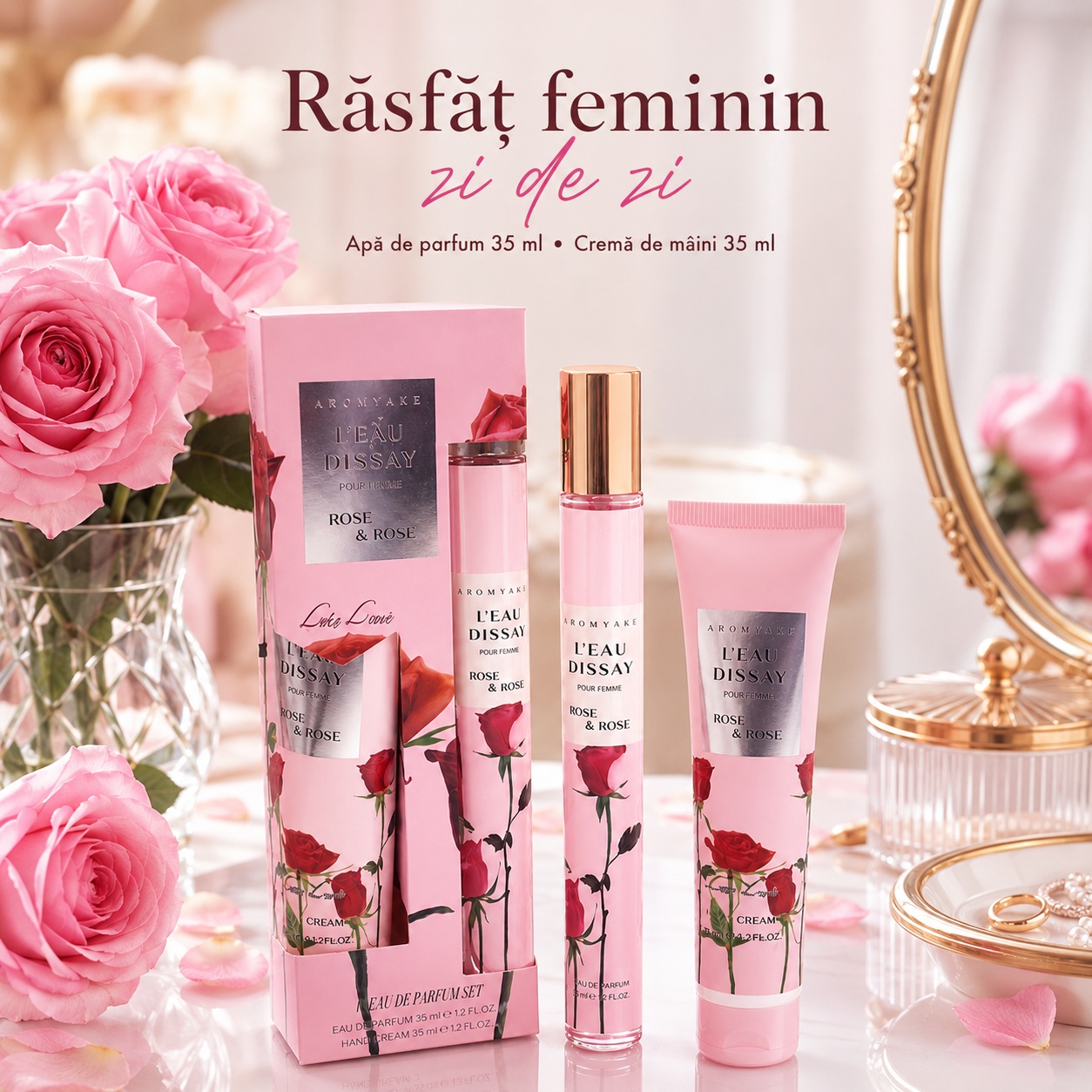 L&rsquo;Eau D&rsquo;Issay Rose & Rose set damă, apă de parfum 35 ml și cremă de m&acirc;ini 35 ml, răsfăț feminin zi de zi