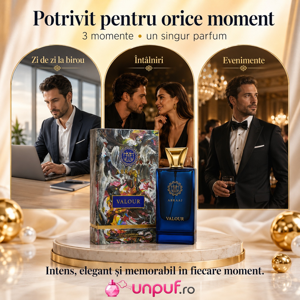 Abraaj Valour Fragrance World potrivit pentru zi de zi la birou, &icirc;nt&acirc;lniri și evenimente