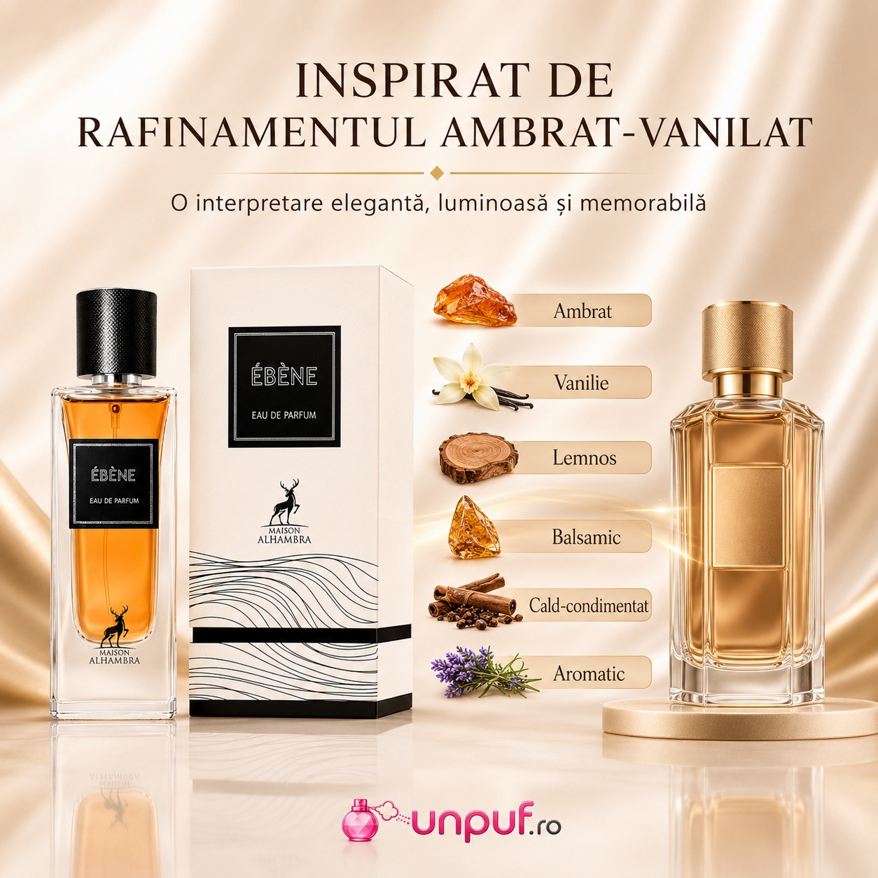 Alhambra Ébène Maison Alhambra profil olfactiv ambrat vanilat lemnos și aromatic