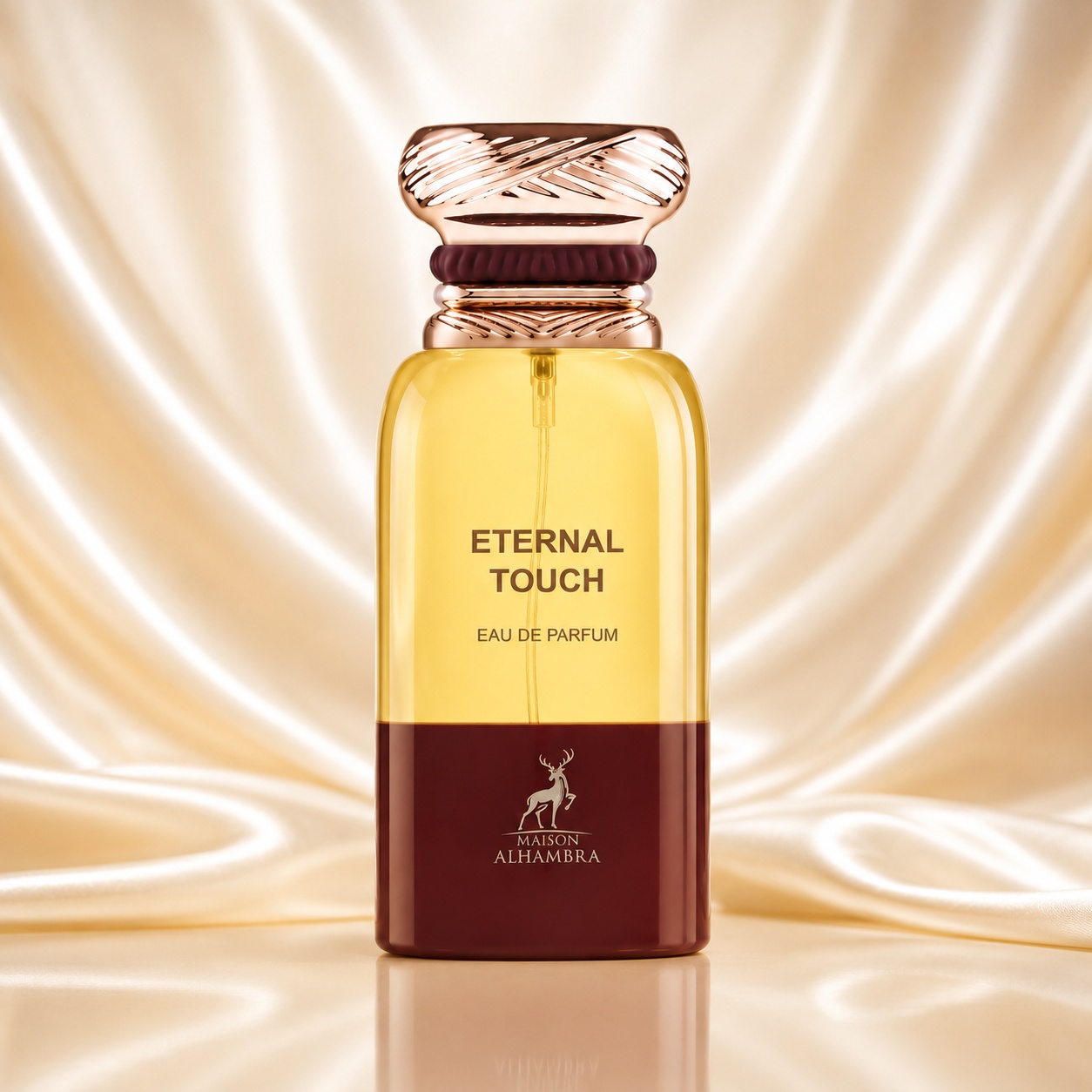 Sticlă Parfum Alhambra Eternal Touch Maison Alhambra 80 ml pe fundal luminos premium