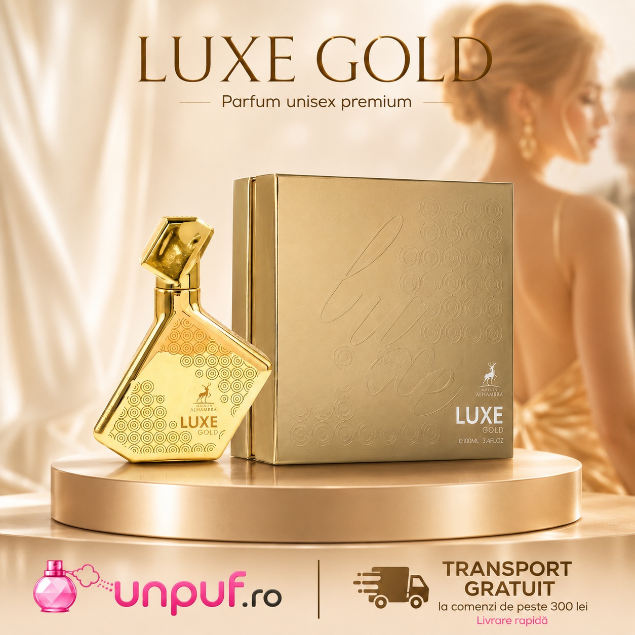 Alhambra Luxe Gold parfum unisex premium elegant pentru femei și bărbați