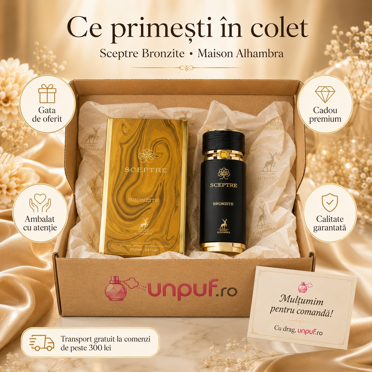 Colet parfum Alhambra Sceptre Bronzite ambalat cu atenție, gata de oferit cadou premium