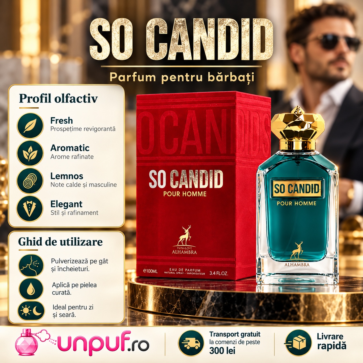 Profil olfactiv So Candid Pour Homme fresh aromatic lemnos elegant și masculin