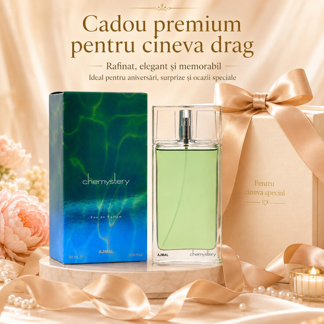 Ajmal Chemystery cadou premium pentru cineva drag, parfum elegant, fresh și memorabil