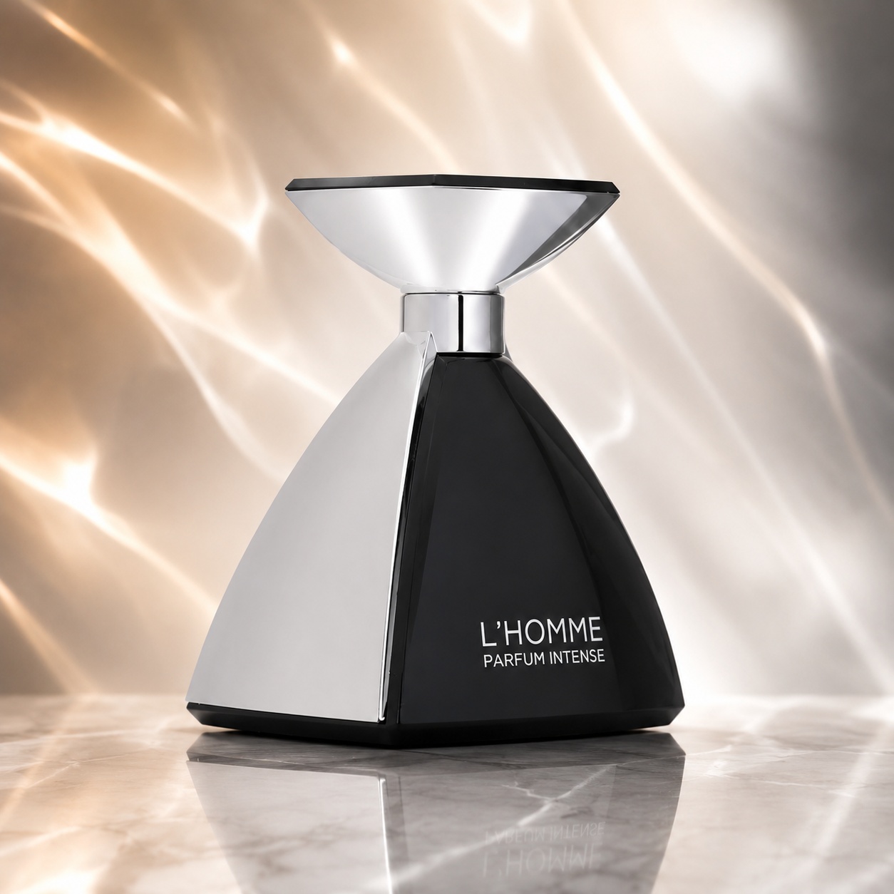 Flacon Armaf L Homme Parfum Intense 100 ml parfum elegant alb negru cu capac sculptural argintiu