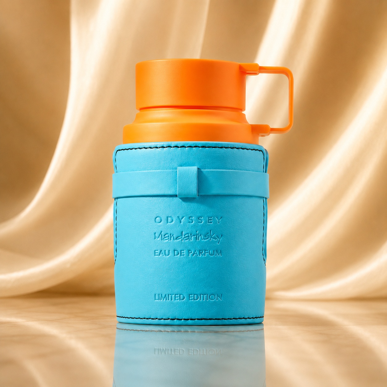 Sticlă Armaf Odyssey Mandarin Sky, parfum cu design turcoaz și capac portocaliu