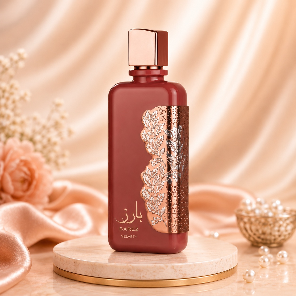 Flacon Barez Velvety 100 ml roz pudrat cu detalii aurii și ornament floral elegant