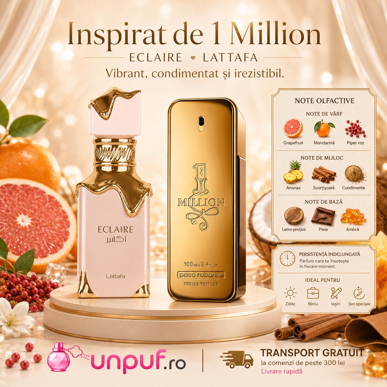 Flavia Lumine direcție vizuală 1 Million, parfum vibrant, condimentat și irezistibil