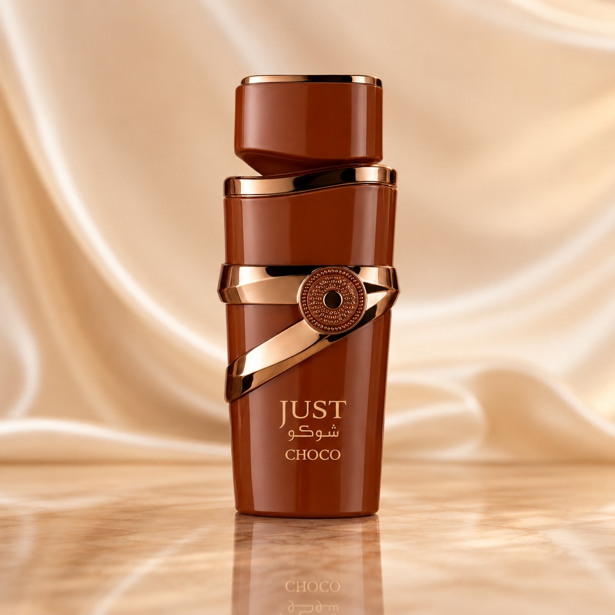Flacon Just Choco Fragrance World 100 ml parfum unisex maro ciocolată cu detalii rose gold