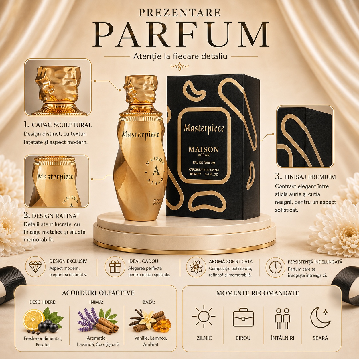 Prezentare Maison Asrar Masterpiece cu acorduri olfactive și momente recomandate