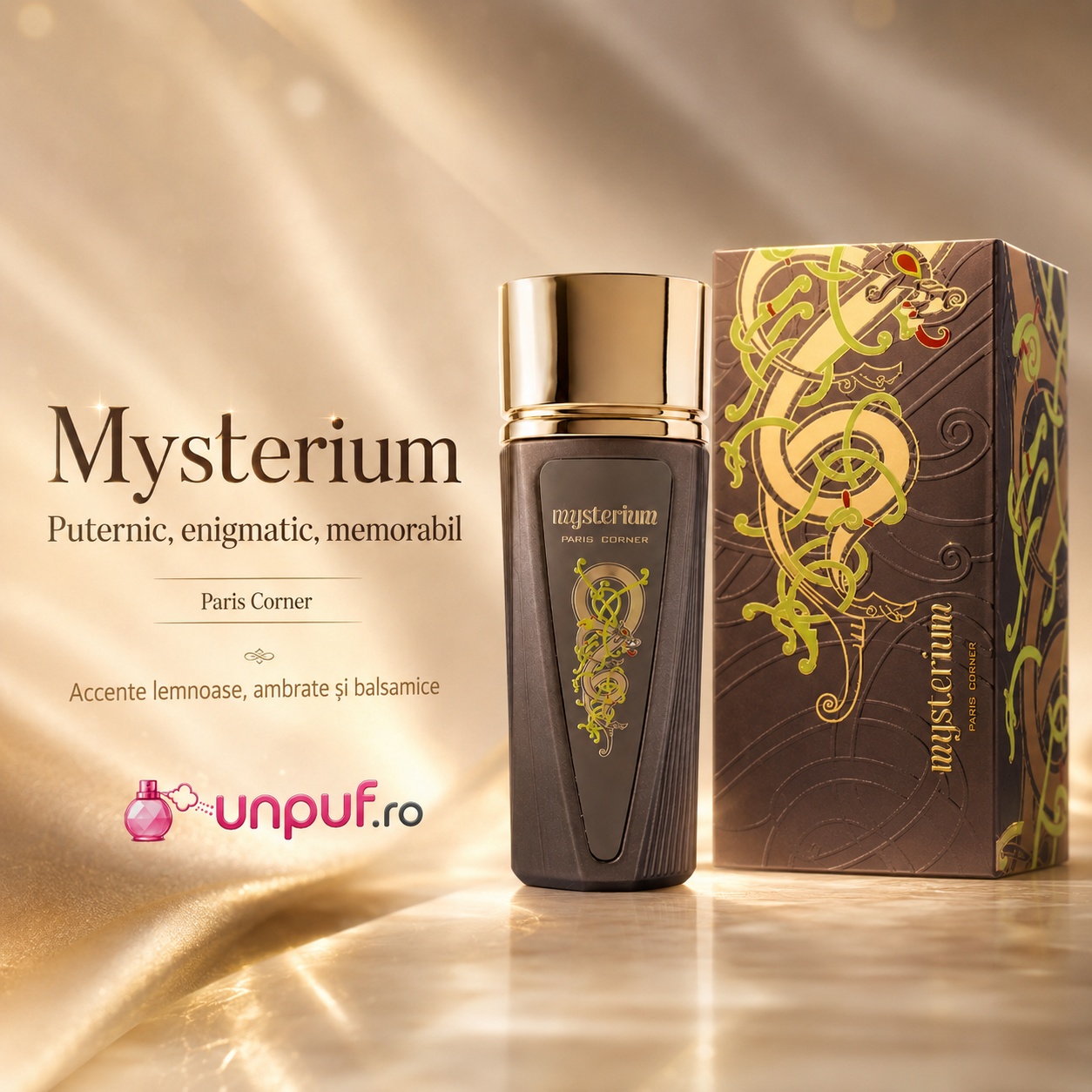 Mysterium Paris Corner puternic enigmatic memorabil cu accente lemnoase ambrate și balsamice