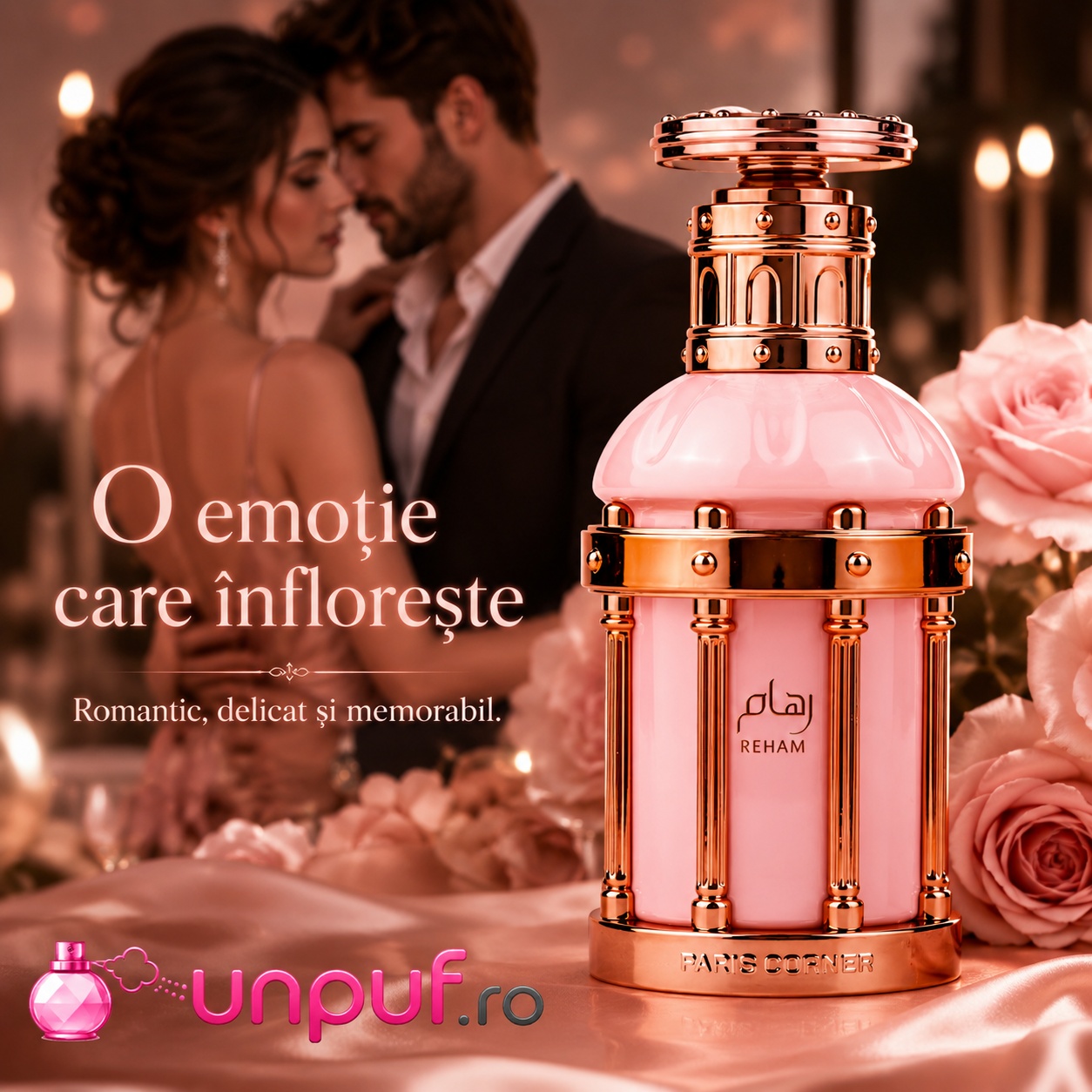 Reham Rose Petals Paris Corner parfum romantic delicat și memorabil pentru &icirc;nt&acirc;lniri și momente speciale