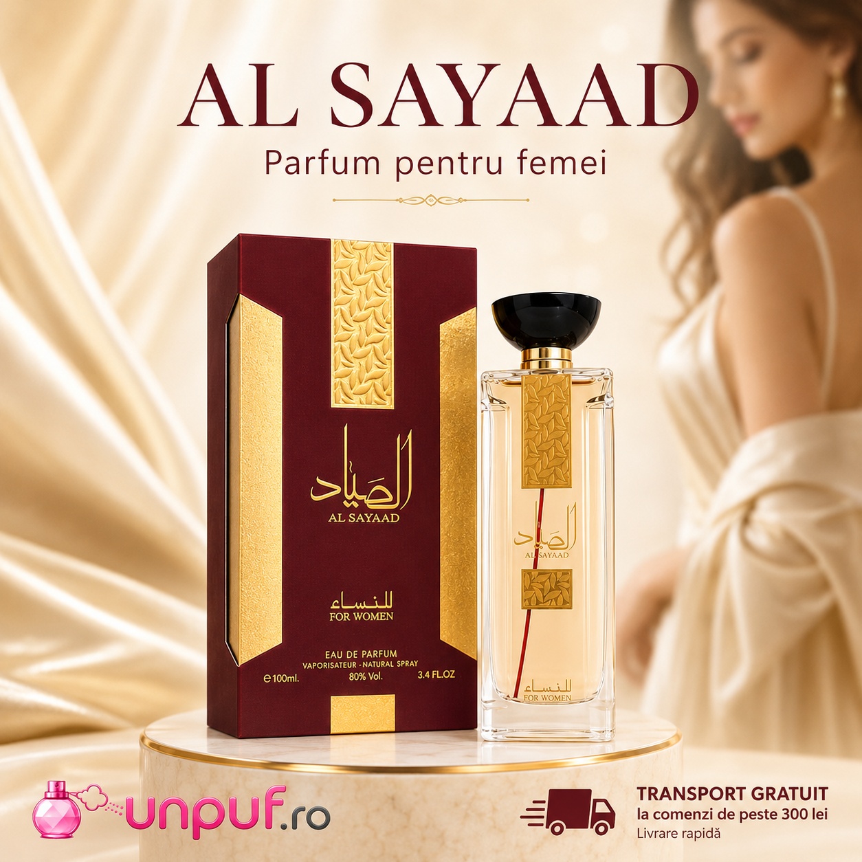 Al Sayaad Women Ard Al Zaafaran parfum pentru femei cu prezentare elegantă, cutie bordo și flacon premium