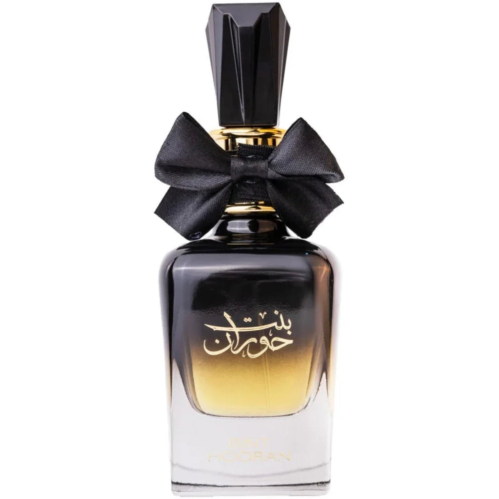 Sticlă Bint Hooran Ard Al Zaafaran 100 ml parfum de damă negru auriu cu fundă satinată
