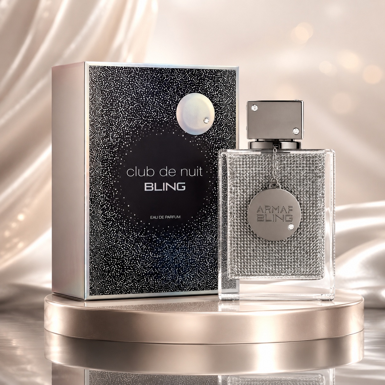 Parfum Arăbesc Armaf Club De Nuit Bling 75 ml cu flacon argintiu strălucitor și cutie premium neagră