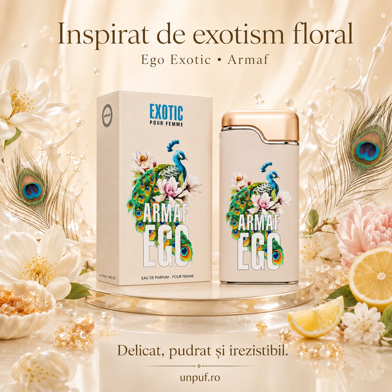 Armaf Ego Exotic inspirat de exotism floral, parfum delicat, pudrat și irezistibil