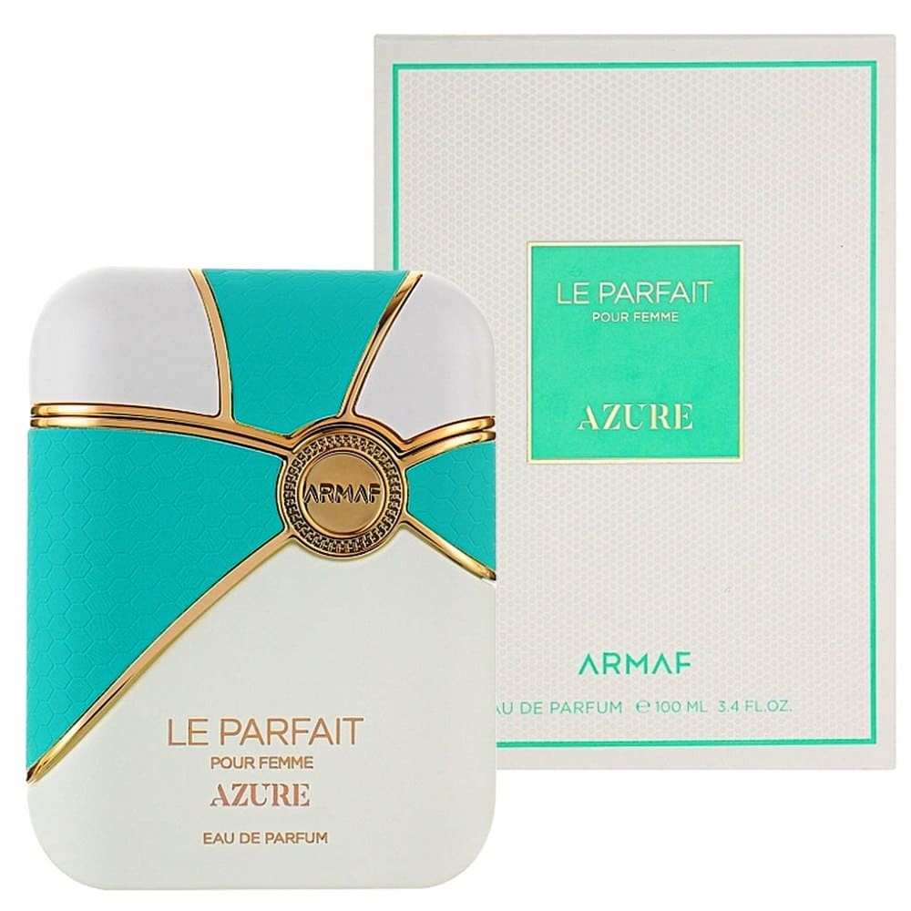 Cutie originală Armaf Le Parfait Azure Pour Femme 100 ml și flacon alb turcoaz parfum de damă
