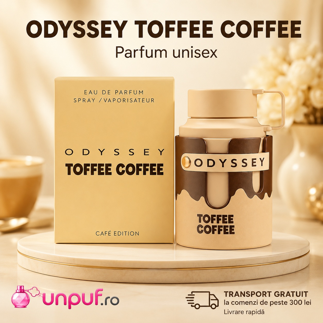 Armaf Odyssey Toffee Coffee parfum unisex cu prezentare premium și transport gratuit la comenzi eligibile