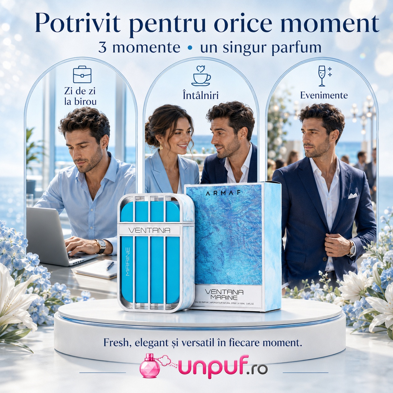 Armaf Ventana Marine potrivit pentru zi de zi la birou, &icirc;nt&acirc;lniri și evenimente