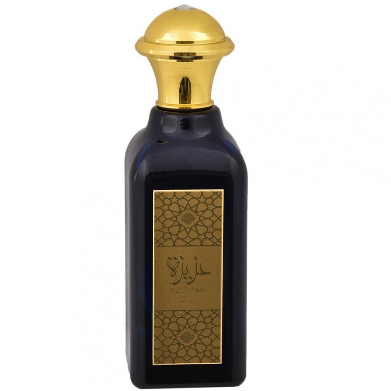 Sticlă reală Azeezah Lattafa 100 ml cu capac auriu și etichetă decorativă