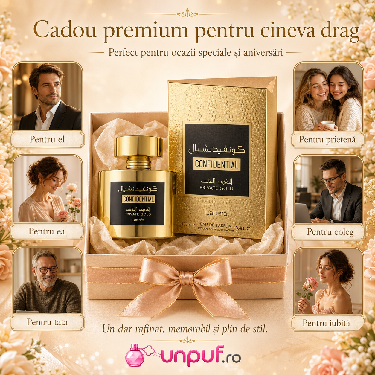 Cadou premium Confidential Private Gold Lattafa pentru ea, pentru el, pentru tată, prietenă, coleg sau iubită