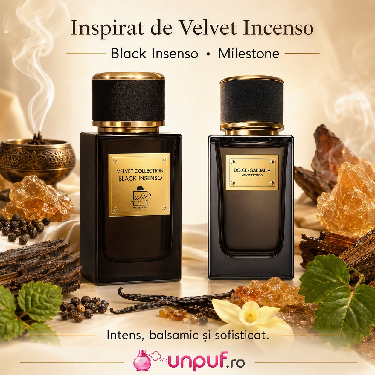 Parfum Emper Black Insenso inspirat de Velvet Incenso, intens, balsamic și sofisticat