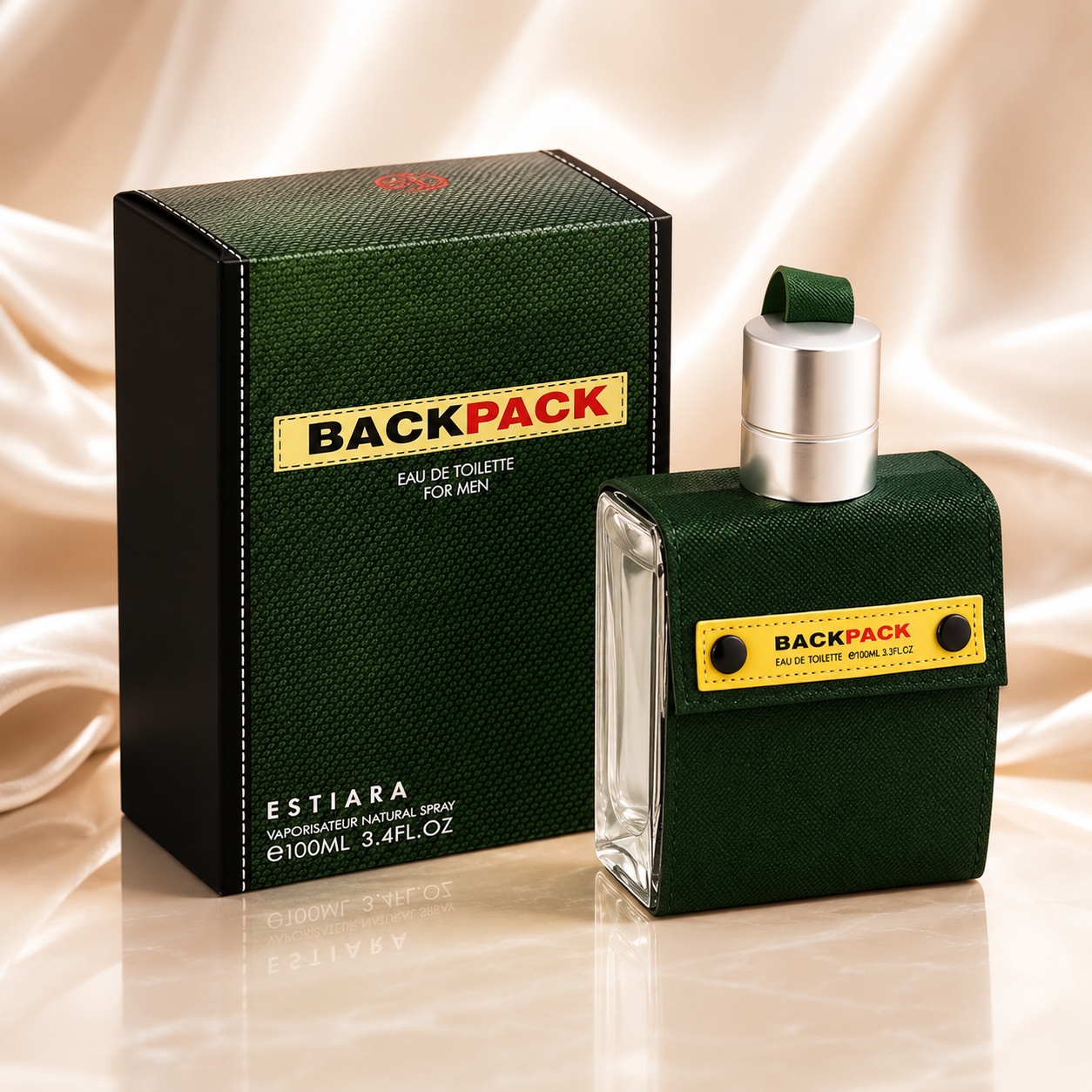 Parfum Estiara Backpack 100 ml pentru bărbați, sticlă verde și cutie premium