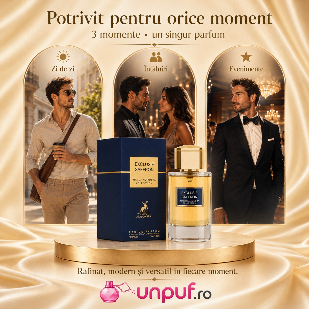 Parfum Exclusif Saffron Maison Alhambra potrivit pentru zi de zi, &icirc;nt&acirc;lniri și evenimente