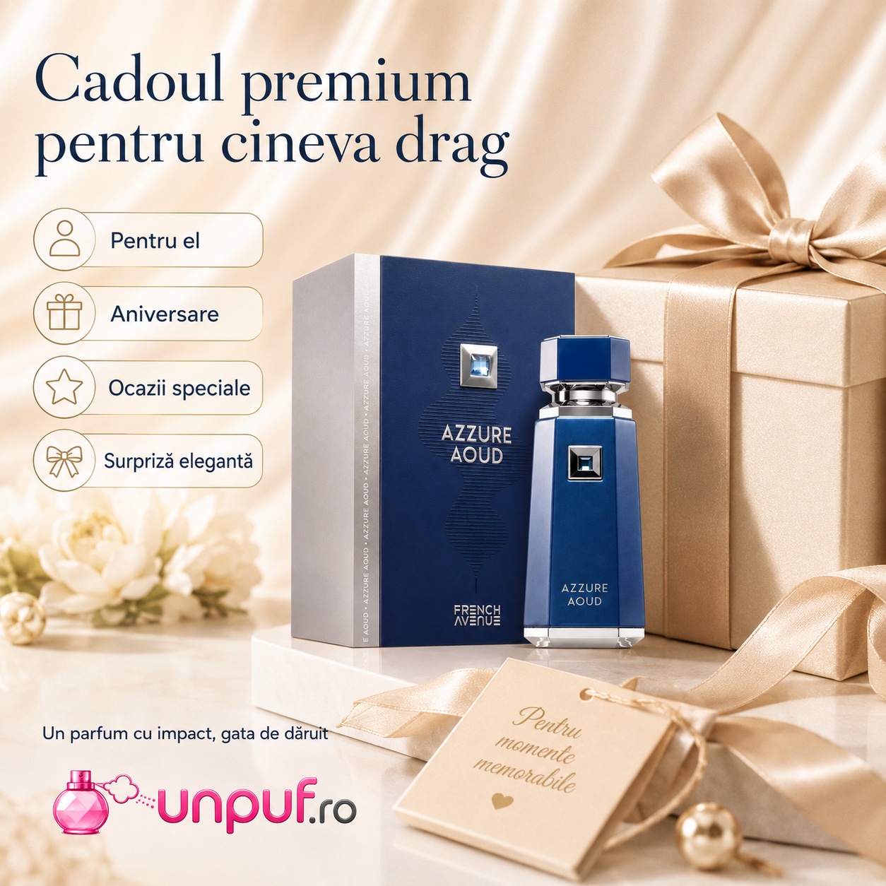 Cadou premium Azzure Aoud French Avenue pentru el, aniversare, ocazii speciale și surpriză elegantă