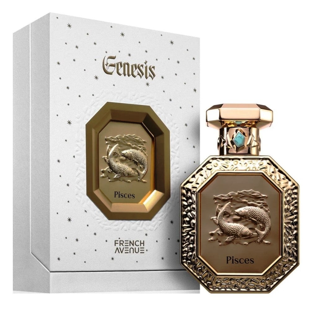 Produs real Genesis Pisces French Avenue 90 ml cu sticlă aurie și cutie originală