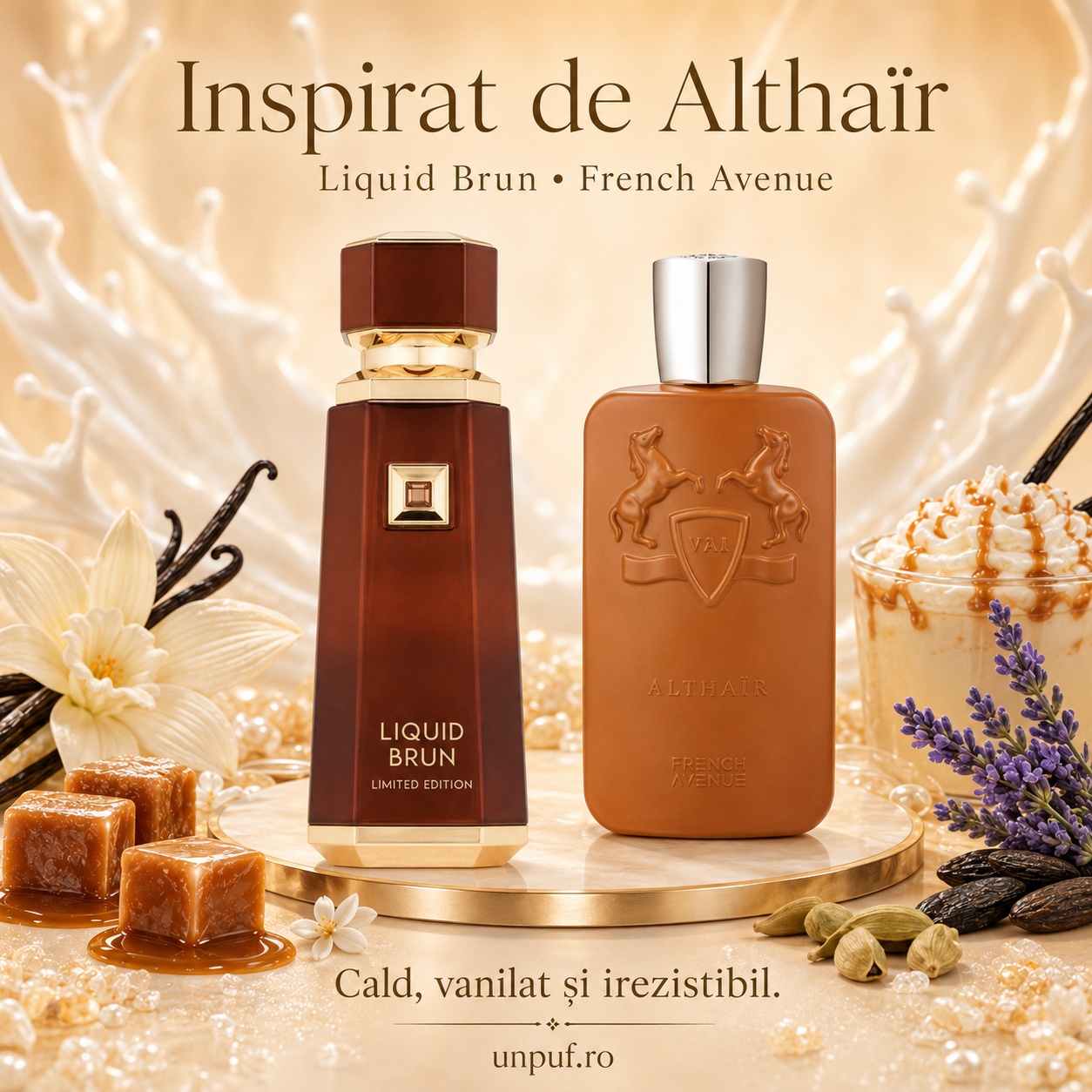 Liquid Brun French Avenue inspirat din Althaïr Parfums de Marly, parfum Arăbesc unisex cald, vanilat și irezistibil