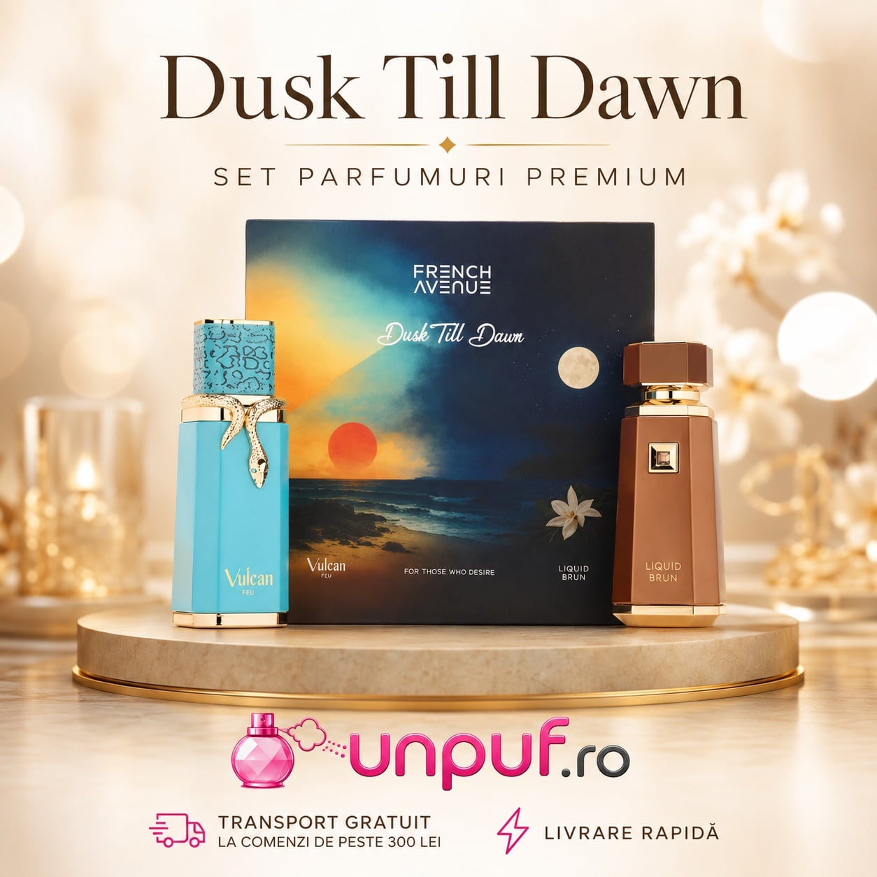 French Avenue Dusk Till Dawn profil aromatic oriental, set cadou cu două parfumuri de 100 ml